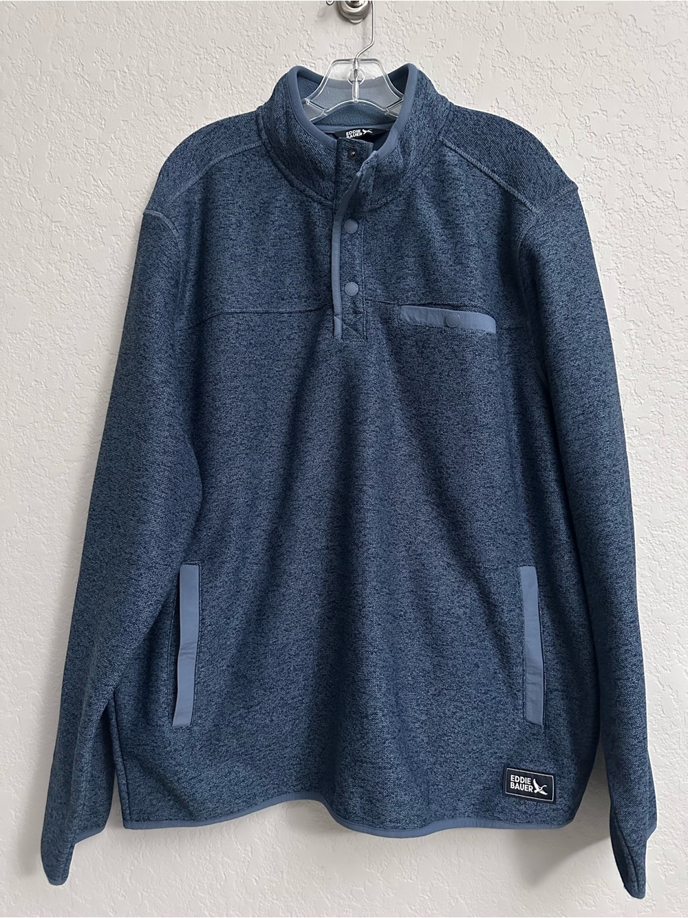 Eddie Bauer Mens Fleece 1/4 Snap Pullover Mockneck Sweater XL Blue